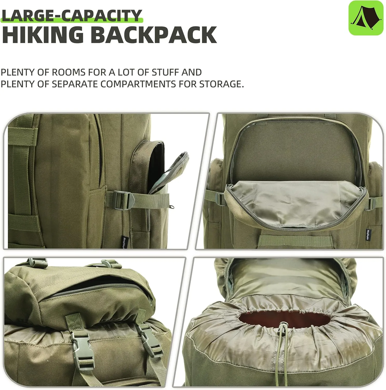 100L Camping Hiking Backpack,Molle military Tactical rucksack backpack,Waterproof Lightweight Hiking Backpack (Army Green)