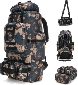 100L Camping Hiking Backpack,Molle military Tactical rucksack backpack,Waterproof Lightweight Hiking Backpack (BlueCp)