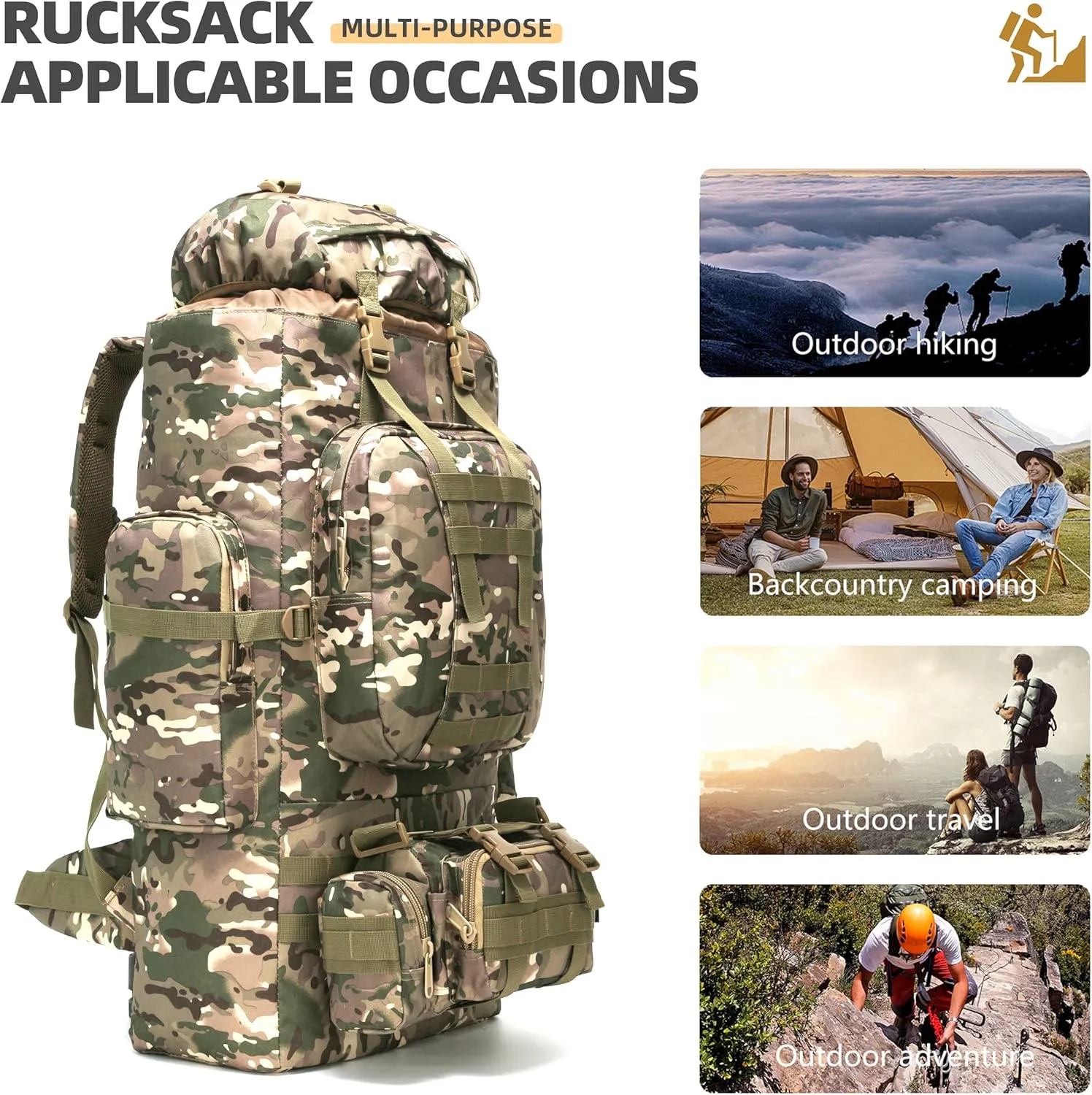 100L Camping Hiking Backpack,Molle military Tactical rucksack backpack,Waterproof Lightweight Hiking Backpack (CP Camo)