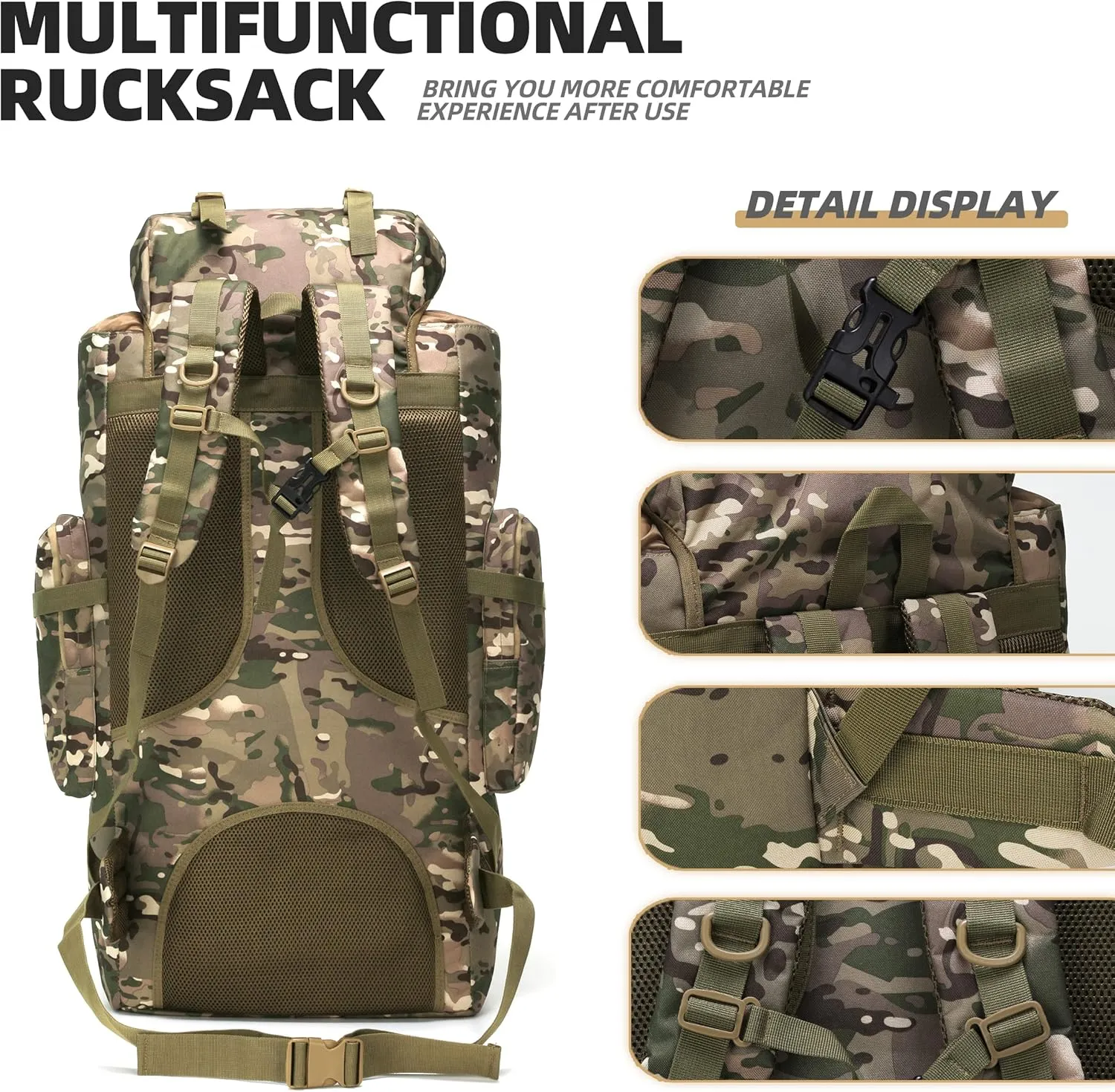 100L Camping Hiking Backpack,Molle military Tactical rucksack backpack,Waterproof Lightweight Hiking Backpack (CP Camo)