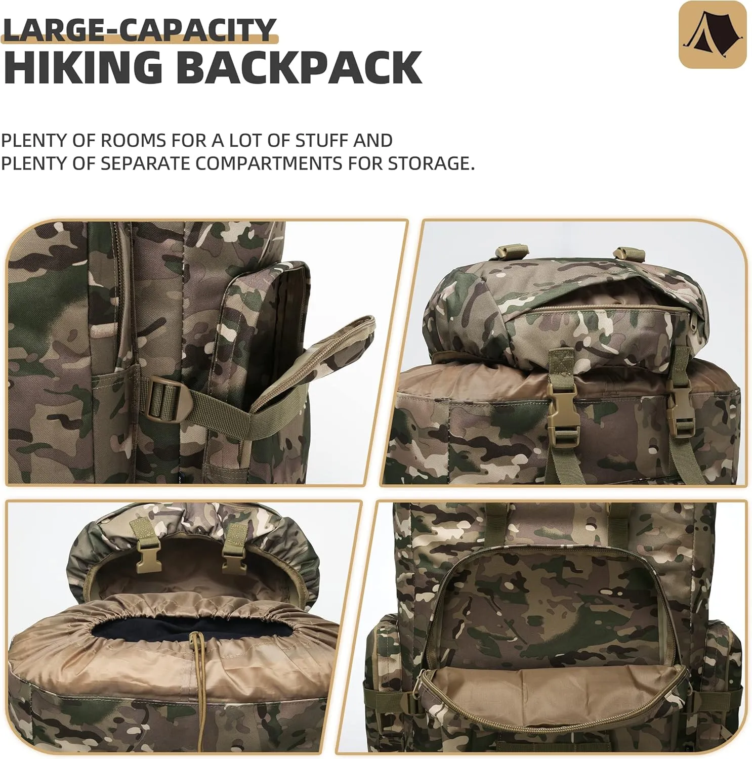 100L Camping Hiking Backpack,Molle military Tactical rucksack backpack,Waterproof Lightweight Hiking Backpack (CP Camo)