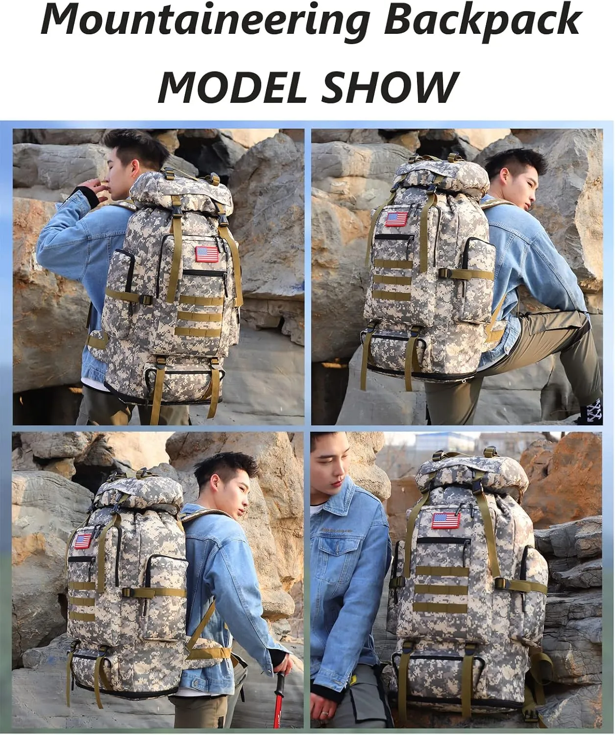 100L Hiking Camping Backpack Tactical Backpack for Men Large Survival Hunting Waterproof Backpack Molle Rucksack Military Camping Backpacking Daypack