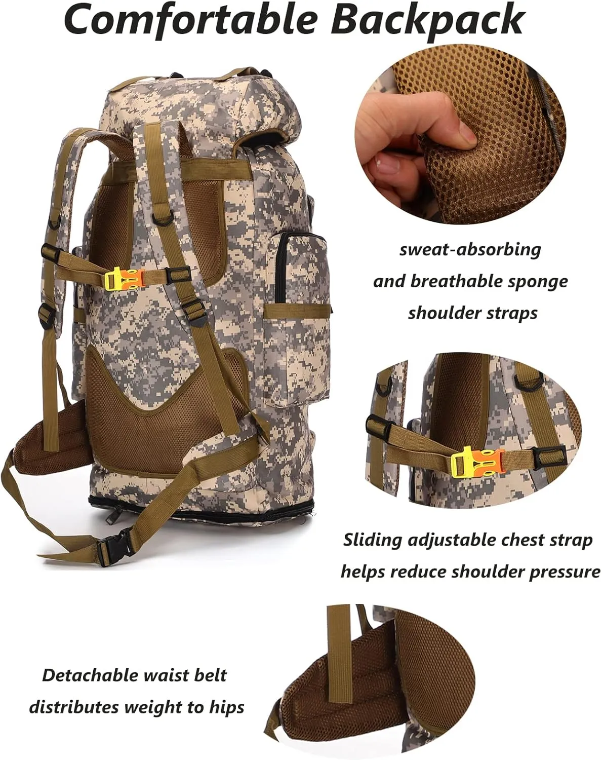 100L Hiking Camping Backpack Tactical Backpack for Men Large Survival Hunting Waterproof Backpack Molle Rucksack Military Camping Backpacking Daypack