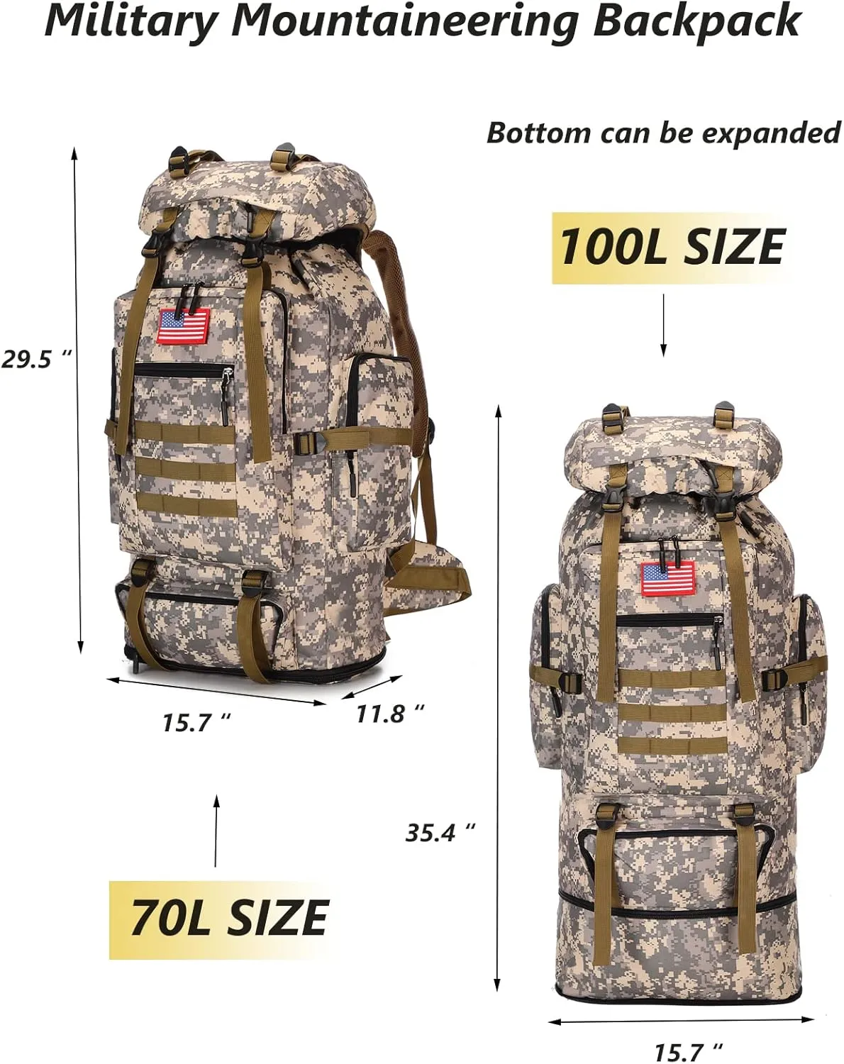 100L Hiking Camping Backpack Tactical Backpack for Men Large Survival Hunting Waterproof Backpack Molle Rucksack Military Camping Backpacking Daypack