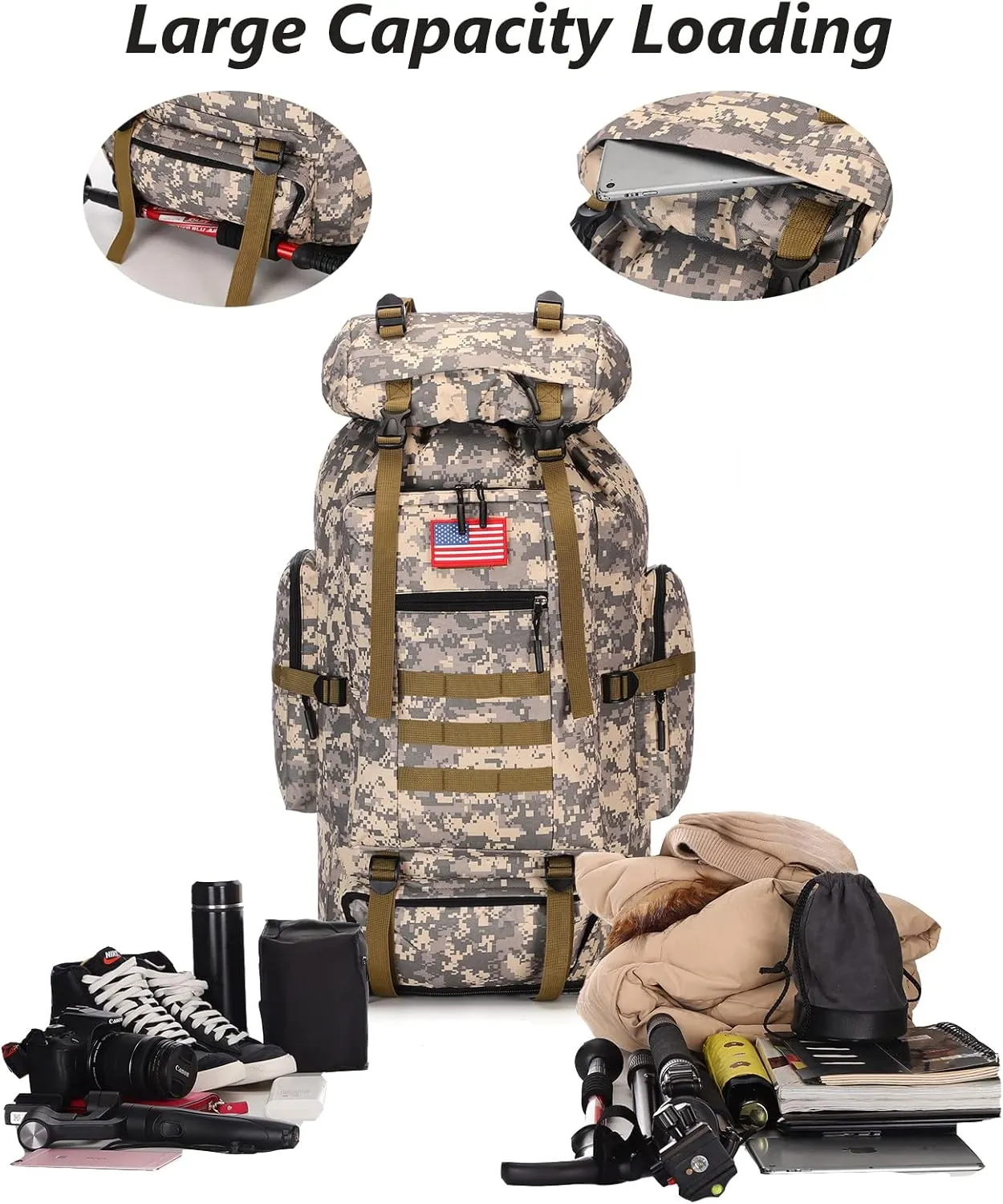 100L Hiking Camping Backpack Tactical Backpack for Men Large Survival Hunting Waterproof Backpack Molle Rucksack Military Camping Backpacking Daypack