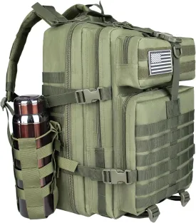 45L Large Army Green Military Tactical Backpack for Men，Travel Hiking Backpack with Bottle Holder, Laptop Backpack for Work, Men's Assault Bag Back Pack for Camping Hiking Fishing
