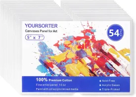 54 Pack 5x7 Inch Canvas Boards for Painting Bulk, Kids Art Novices Blank Painting Canvases, Gesso Primed Acid-Free 100% Cotton Canvas Panels for Acrylic Oil Watercolor Tempera Paint