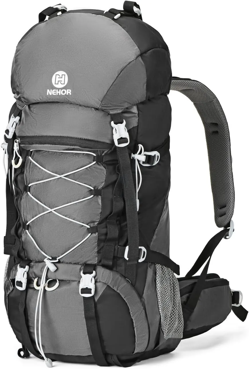 60L Hiking Backpack, Water Resistant Camping Backpack with Rain Cover, Large Lightweight Hiking Bag Outdoor Travel Daypack for Men Women, Black