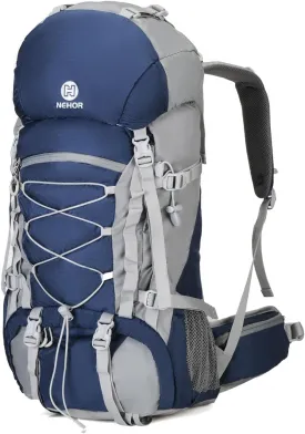 60L Hiking Backpack, Water Resistant Camping Backpack with Rain Cover, Large Lightweight Hiking Bag Outdoor Travel Daypack for Men Women, Blue