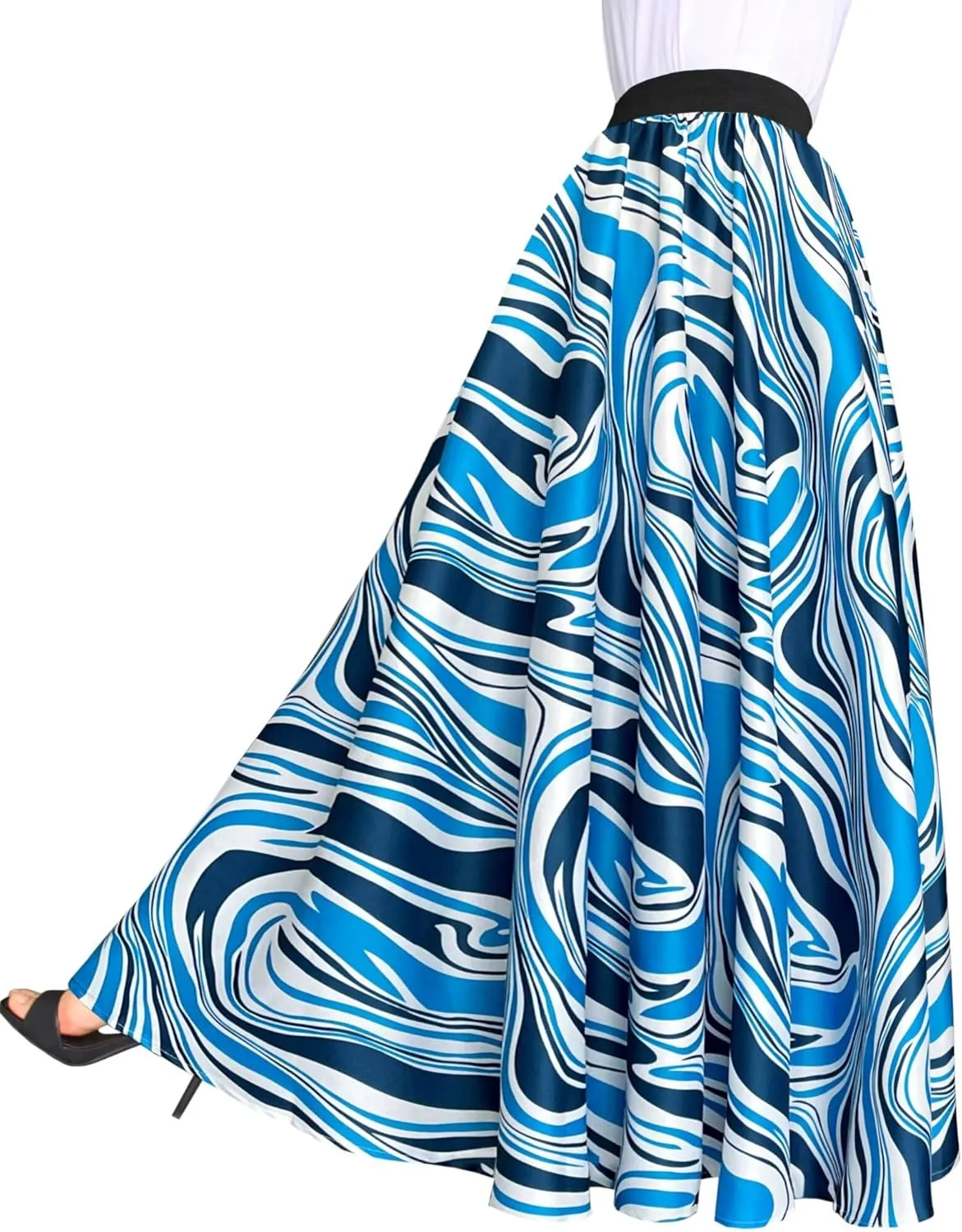 Afibi Women Chiffon Mopping Floor Length Big Hem Solid Beach High Waist Maxi Skirt