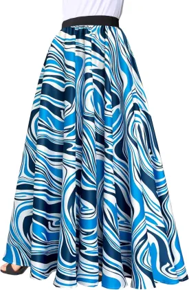 Afibi Women Chiffon Mopping Floor Length Big Hem Solid Beach High Waist Maxi Skirt