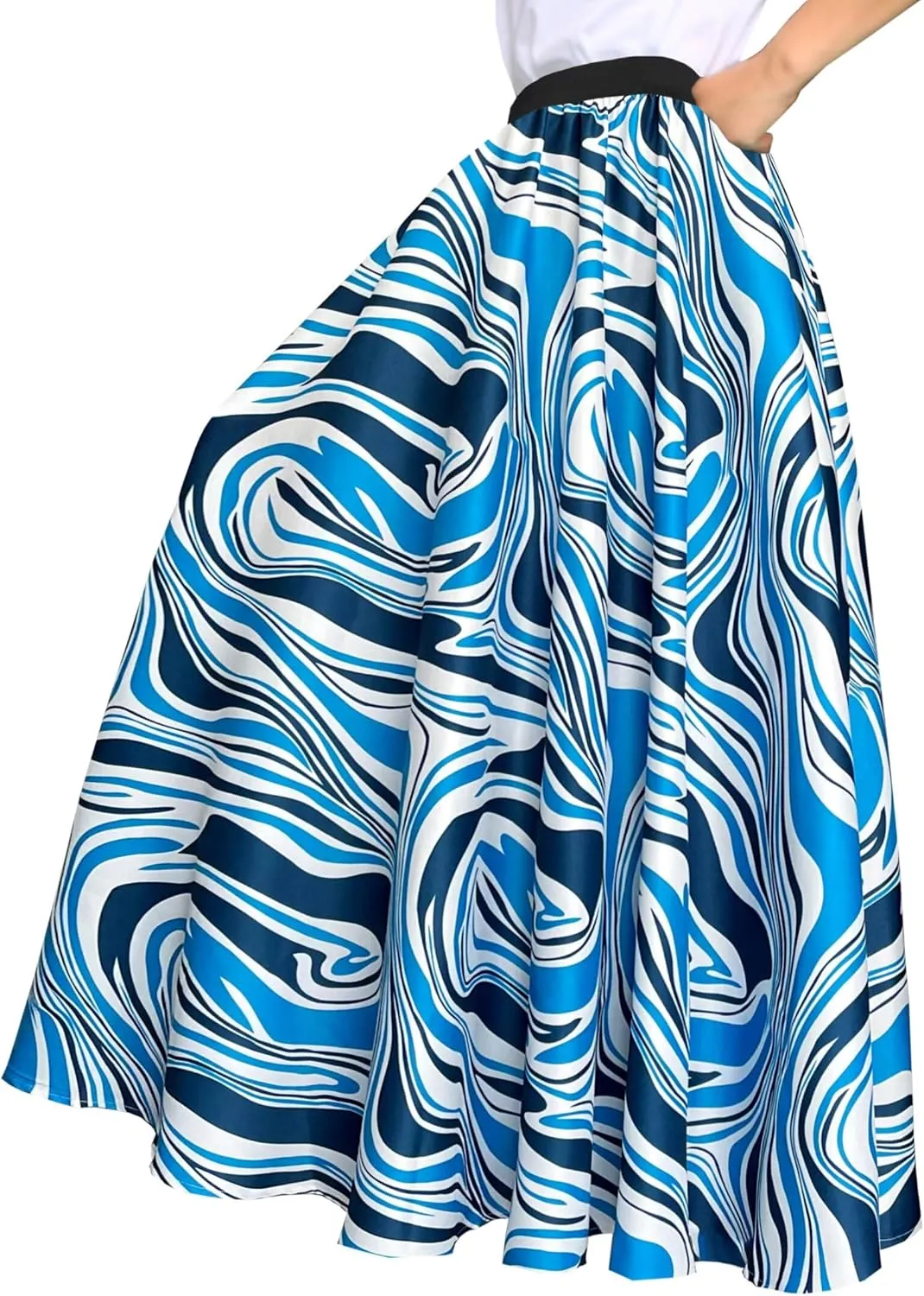 Afibi Women Chiffon Mopping Floor Length Big Hem Solid Beach High Waist Maxi Skirt