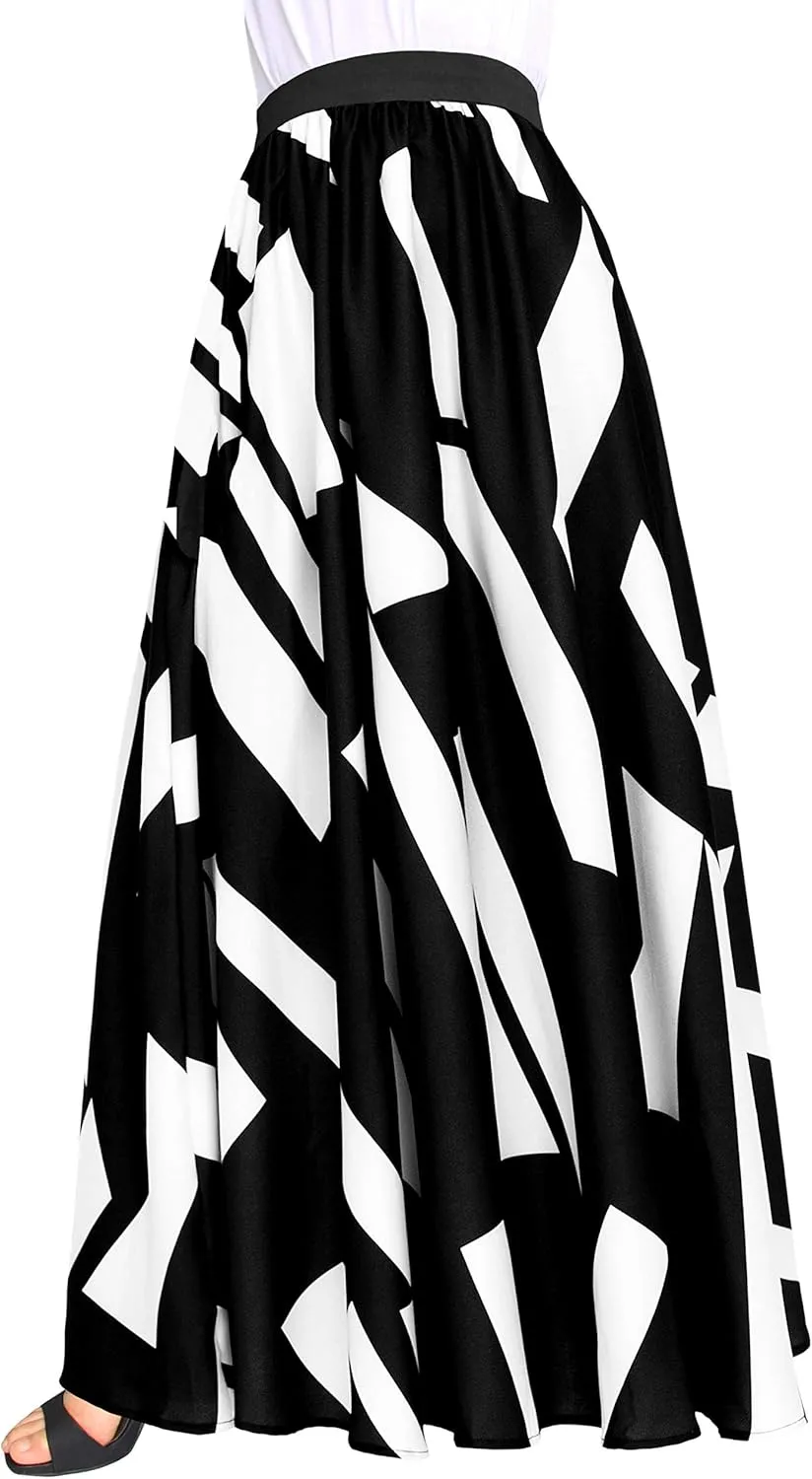 Afibi Women Chiffon Mopping Floor Length Big Hem Solid Beach High Waist Maxi Skirt