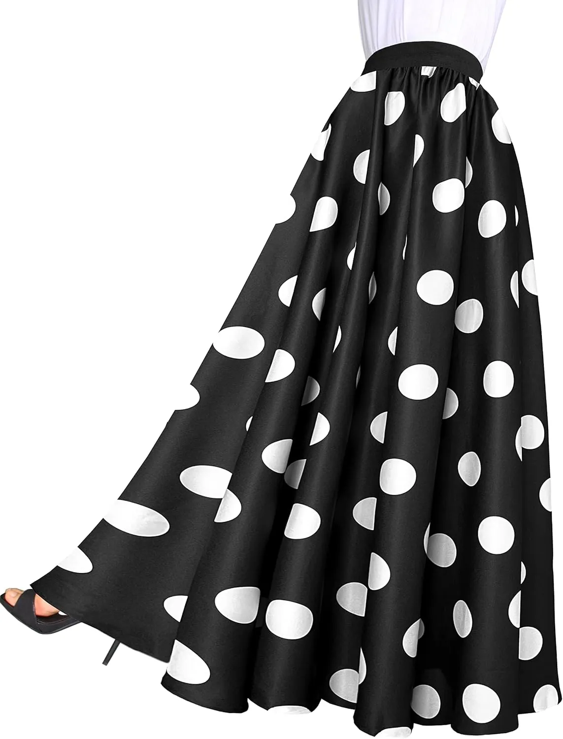 Afibi Women Chiffon Mopping Floor Length Big Hem Solid Beach High Waist Maxi Skirt