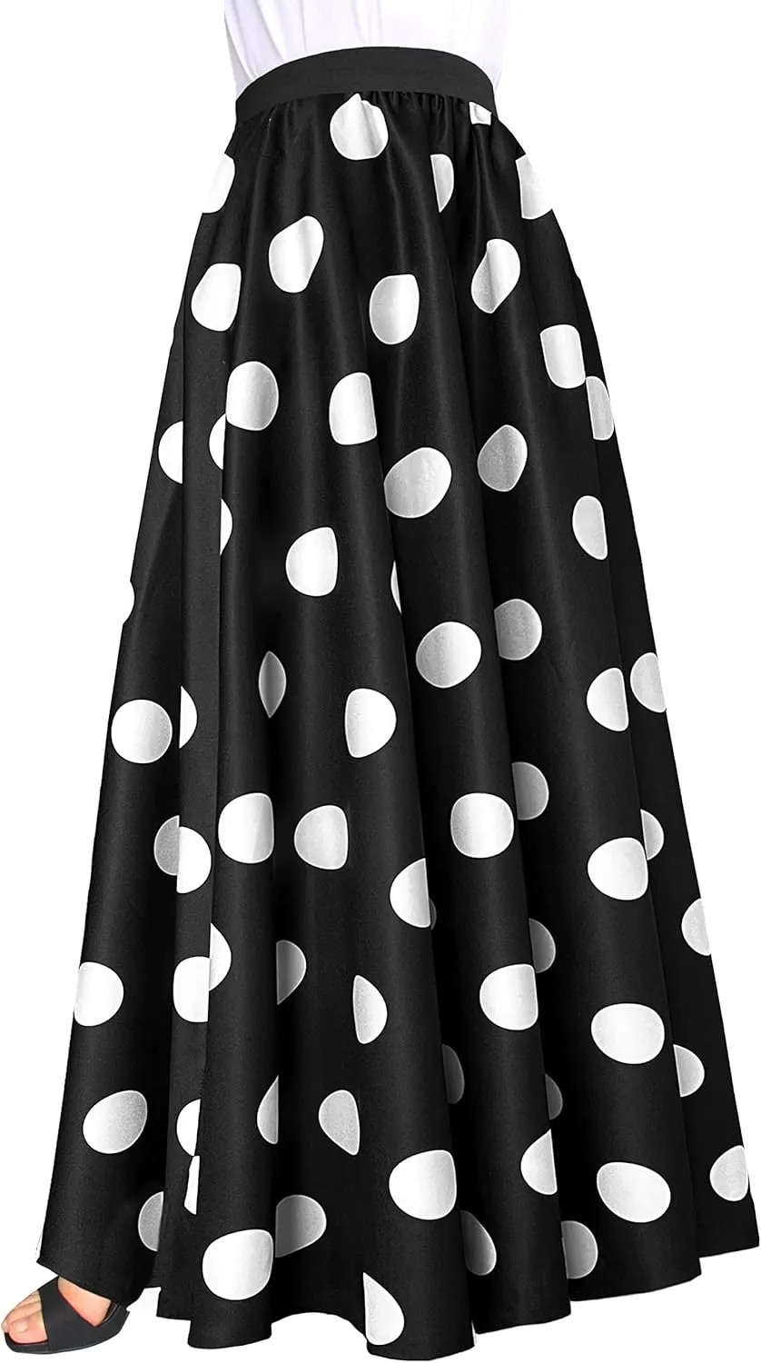 Afibi Women Chiffon Mopping Floor Length Big Hem Solid Beach High Waist Maxi Skirt