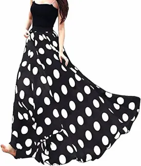 Afibi Women Chiffon Mopping Floor Length Big Hem Solid Beach High Waist Maxi Skirt