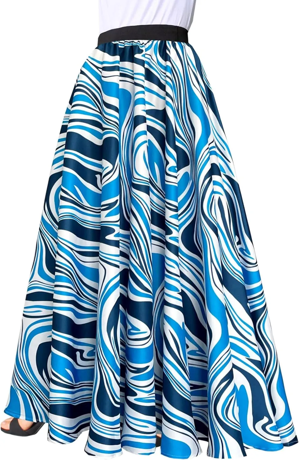 Afibi Women Chiffon Mopping Floor Length Big Hem Solid Beach High Waist Maxi Skirt