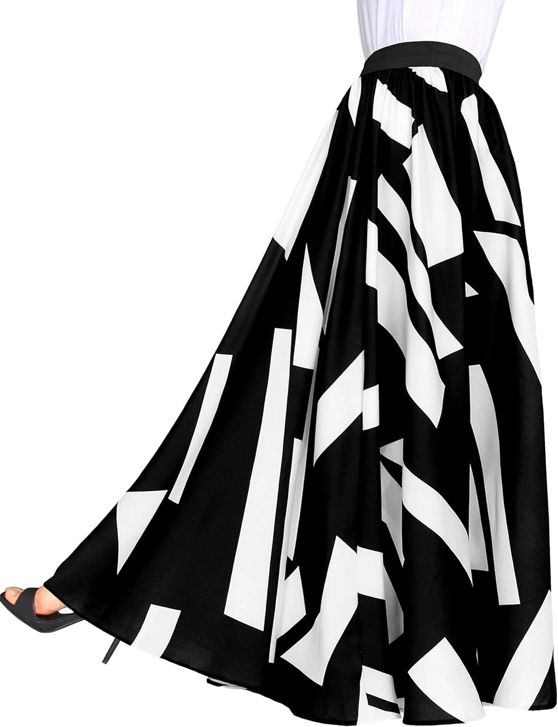 Afibi Women Chiffon Mopping Floor Length Big Hem Solid Beach High Waist Maxi Skirt