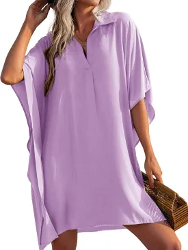 AI'MAGE Womens Swimsuit Beach Cover Up Shirt Summer 3/4 Sleeve Bathing Suit Beach Dress Oversized Bikini Coverups S-3XL