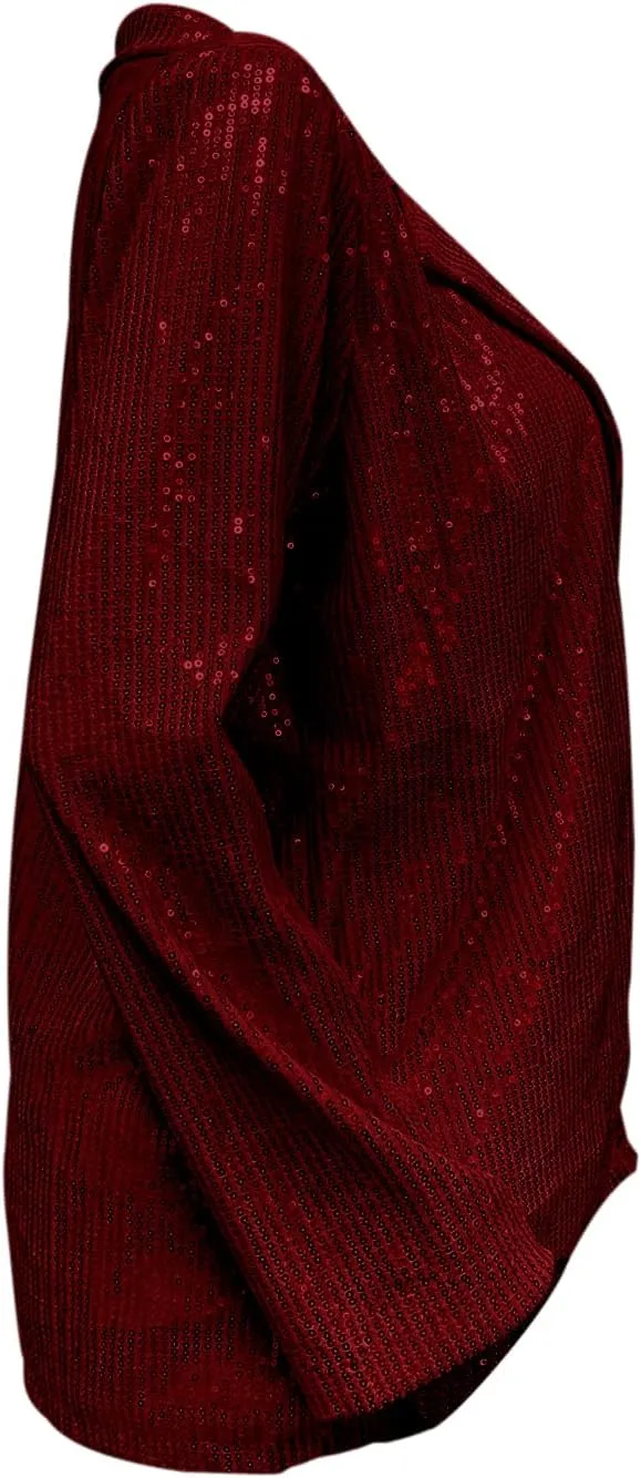 ALLUMK Women Evening Bling Sequin Jacket Open Front Work Blazer Long Sleeve Laple Cardigan Coat