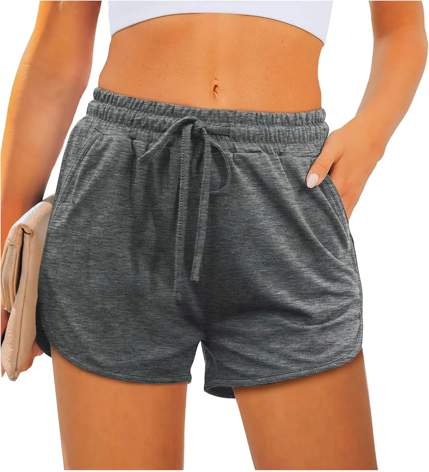 Aloodor Womens Athletic Shorts Running Dolphin Shorts with Pockets and Drawstring