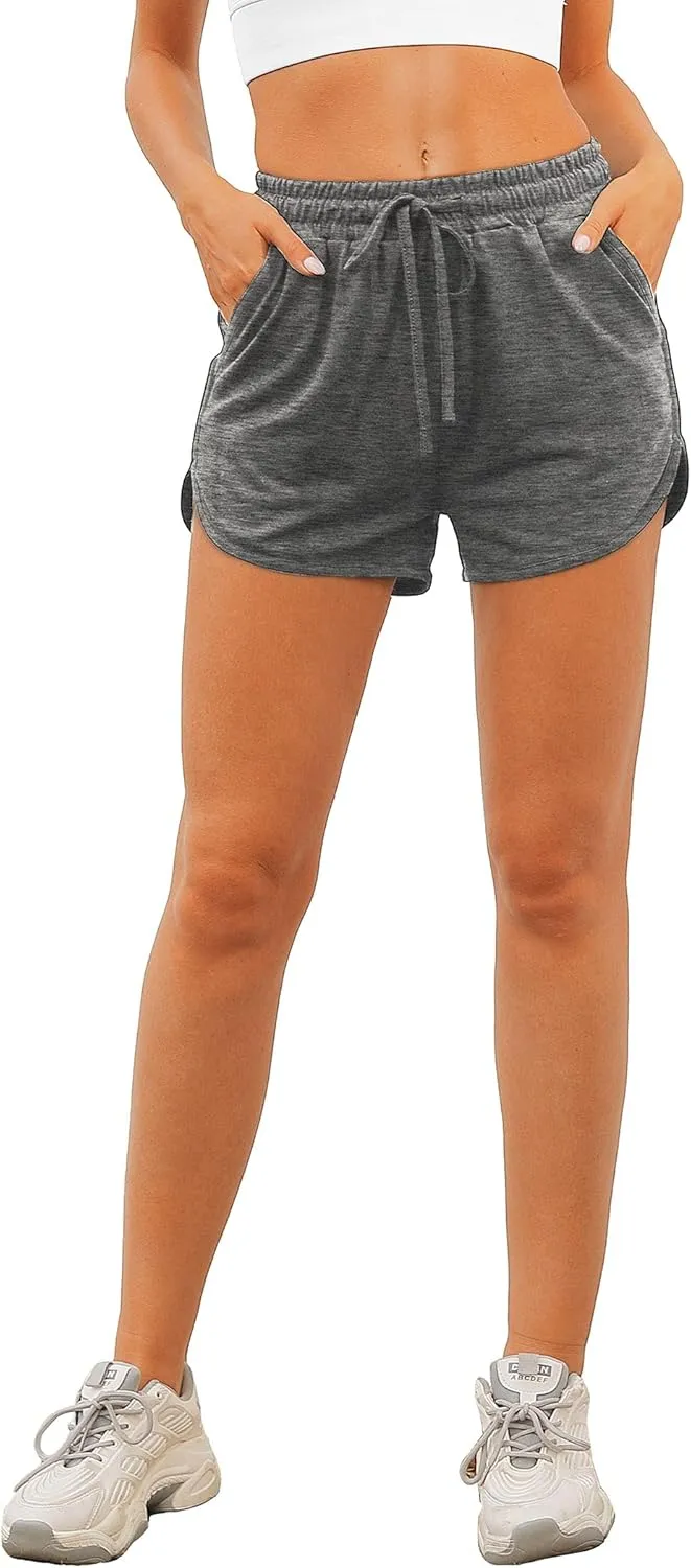 Aloodor Womens Athletic Shorts Running Dolphin Shorts with Pockets and Drawstring