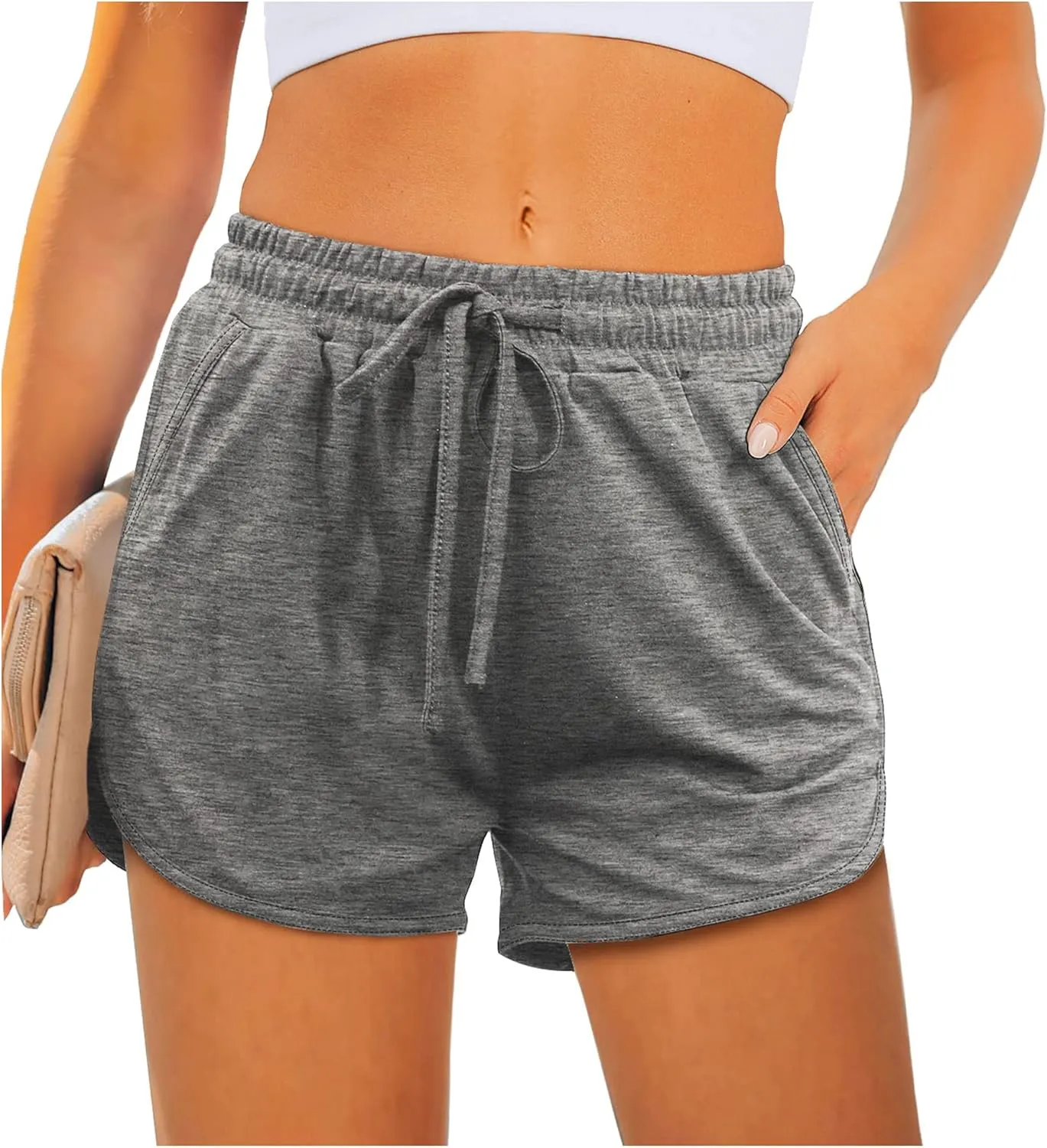 Aloodor Womens Athletic Shorts Running Dolphin Shorts with Pockets and Drawstring