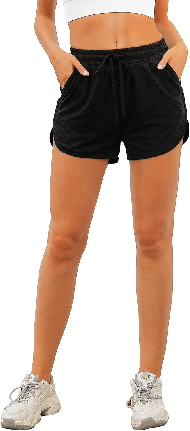 Aloodor Womens Athletic Shorts Running Dolphin Shorts with Pockets and Drawstring