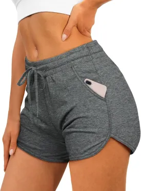 Aloodor Womens Athletic Shorts Running Dolphin Shorts with Pockets and Drawstring