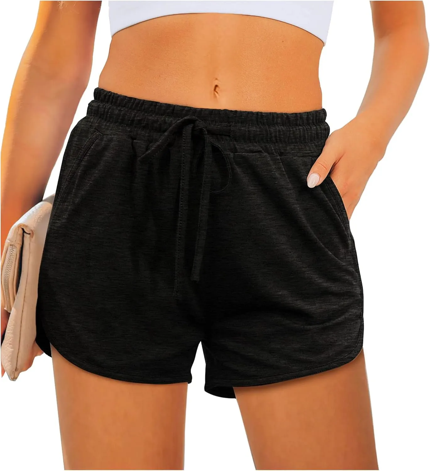 Aloodor Womens Athletic Shorts Running Dolphin Shorts with Pockets and Drawstring