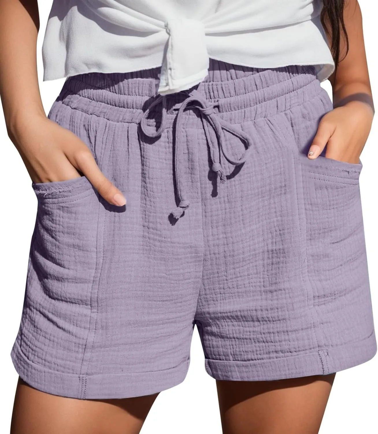 Beach Vacation Shorts for Women Summer 2025 Trendy Elastic High Waist Casual Short Pant Soft Lightweight with Pockets