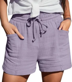 Beach Vacation Shorts for Women Summer 2025 Trendy Elastic High Waist Casual Short Pant Soft Lightweight with Pockets