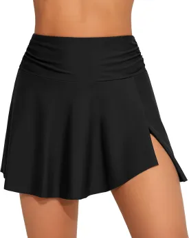 beautyin Women's High Waisted Ruched Swim Skirt Split Tummy Control Tankini Swimsuit Bathing Suit Bottoms with Pocket