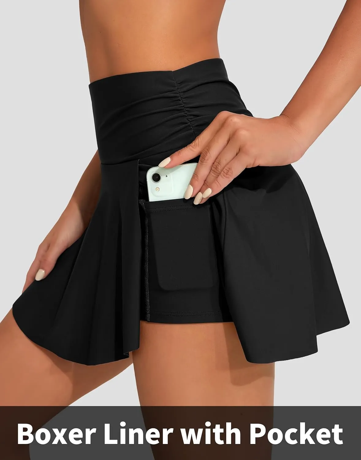 beautyin Women's High Waisted Ruched Swim Skirt Split Tummy Control Tankini Swimsuit Bathing Suit Bottoms with Pocket