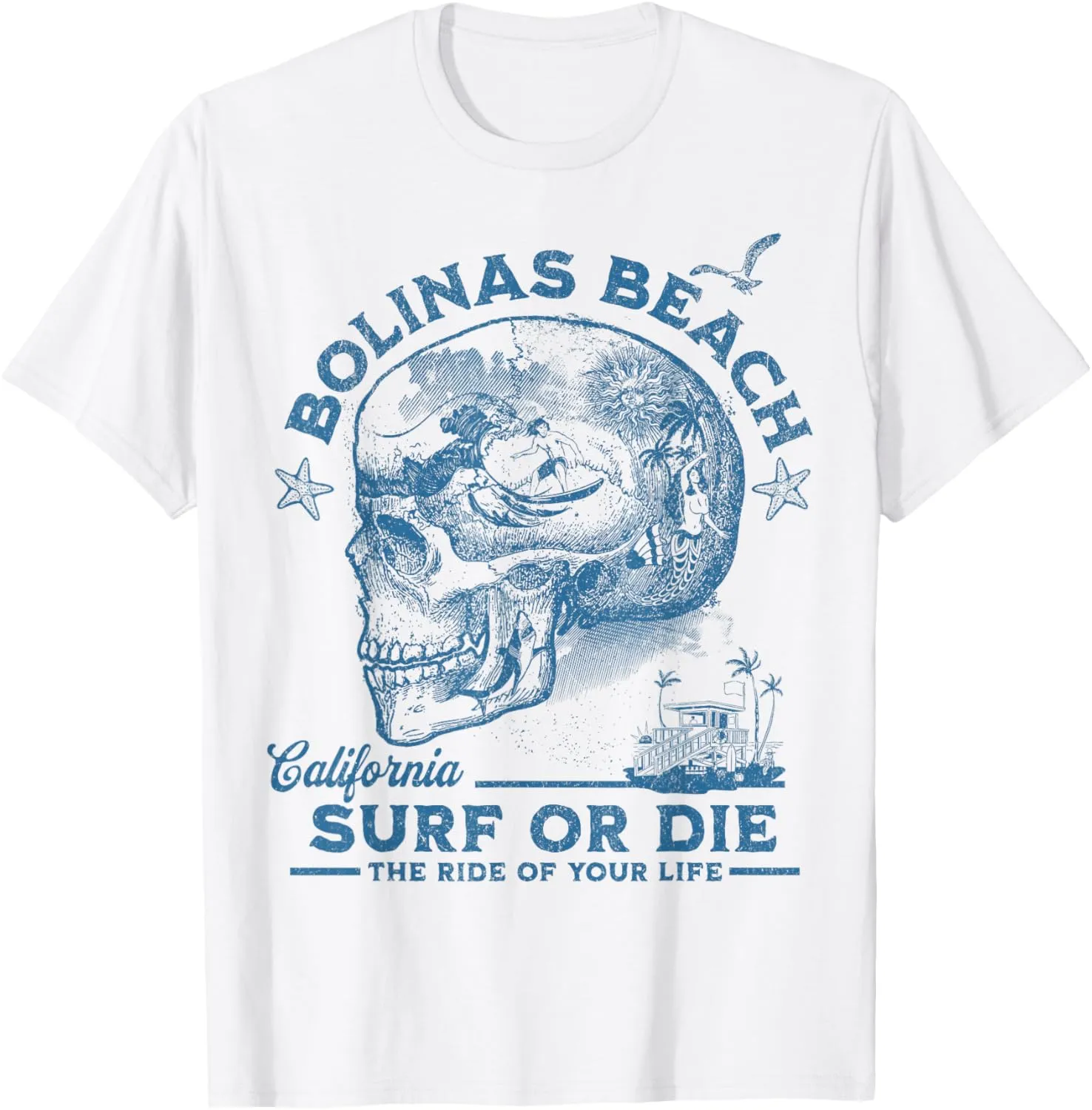 Bolinas Beach Surfing Girl Pacific Ocean Surf Board Men Boy T-Shirt