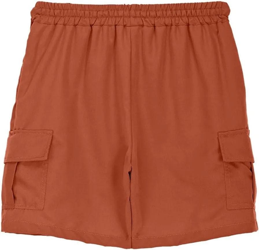 Boys Cargo Shorts Knee Length Kids Summer Joggers Shorts Pull On Plain Pockets Elastic Waist Baggy Pants Outdoor