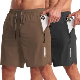 CANGHPGIN 2 Pack Mens Workout Athletic Shorts 7 inch Inseam Quick Dry Hiking Shorts Men Lightweight Sports Gym Shorts Running