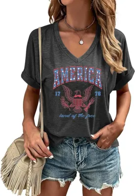Casual V-Neck Graphic Tees for Women Summer Cute Short Sleeve Holiday Family Match T-Shirt Tops