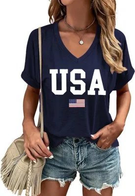 Casual V-Neck Graphic Tees for Women Summer Cute Short Sleeve Holiday Family Match T-Shirt Tops