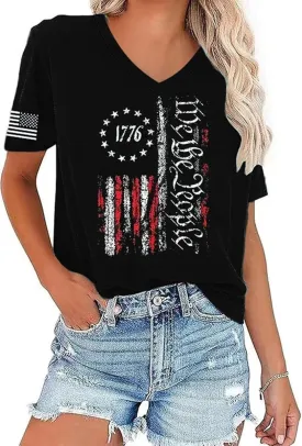 Casual V-Neck Graphic Tees for Women Summer Cute Short Sleeve Holiday Family Match T-Shirt Tops
