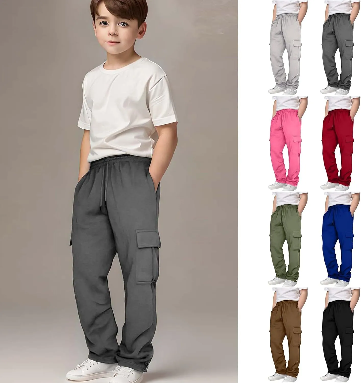 Childs Multipocket Causal Cargo Pants Toddler Kids Elastic Waist Pull-On Jogger Pants Boys Baggy Sweatpants