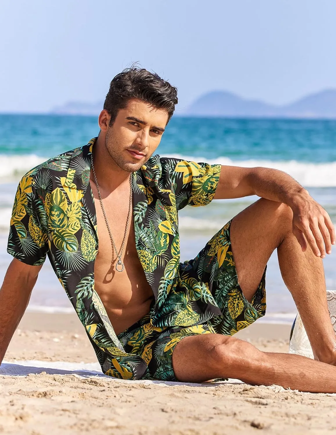 COOFANDY Men's Hawaiian Matching Shirt and Shorts Set Summer Beach 2 Piece Outfits Short Sleeve Cuban Shirts and Shorts