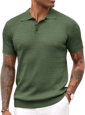 COOFANDY Mens Knit Polo Shirt Short Sleeve Vintage Textured Casual Golf Shirts Summer Beach Top