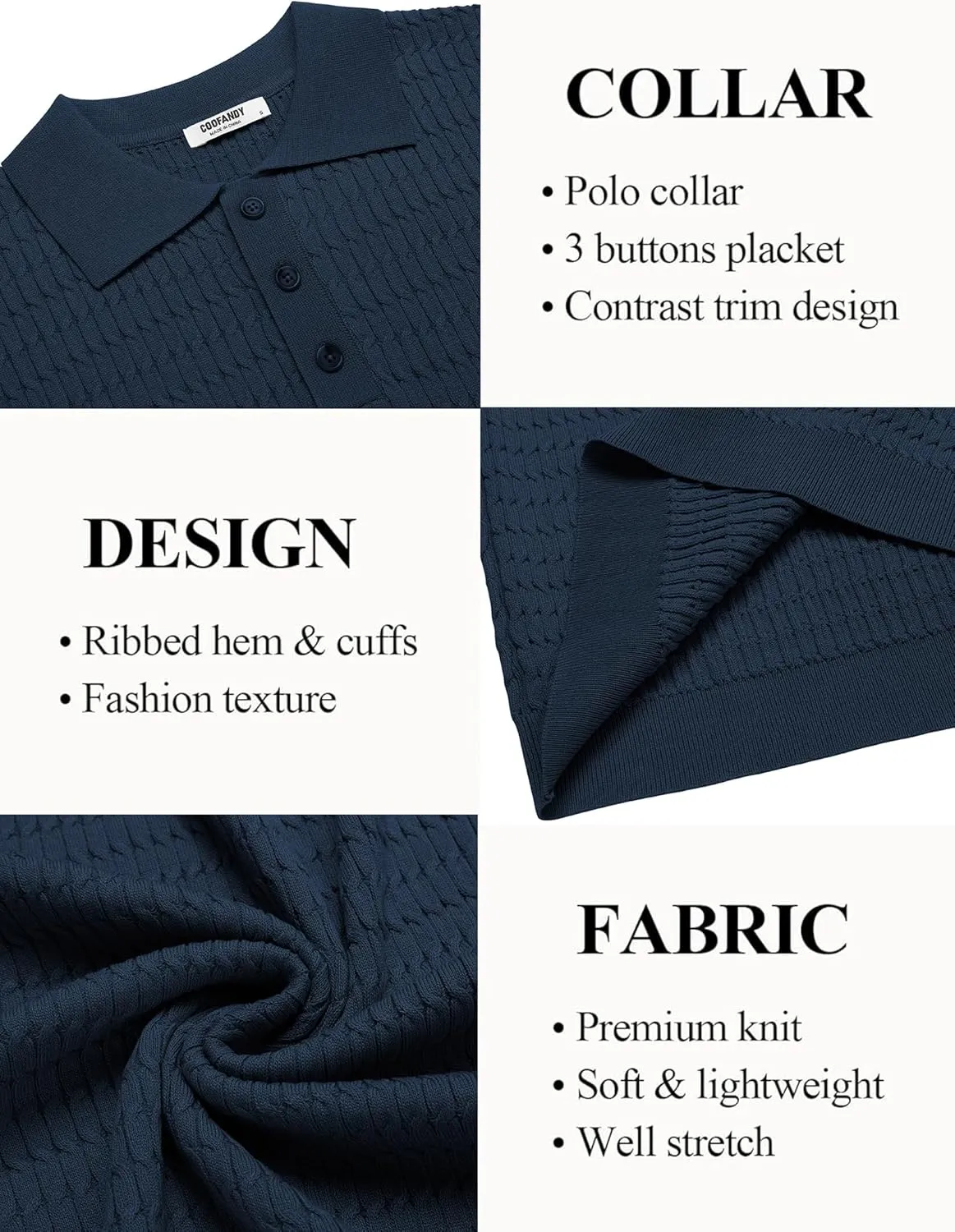COOFANDY Mens Knit Polo Shirt Short Sleeve Vintage Textured Casual Golf Shirts Summer Beach Top