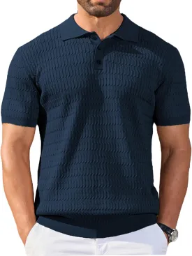 COOFANDY Mens Knit Polo Shirt Short Sleeve Vintage Textured Casual Golf Shirts Summer Beach Top