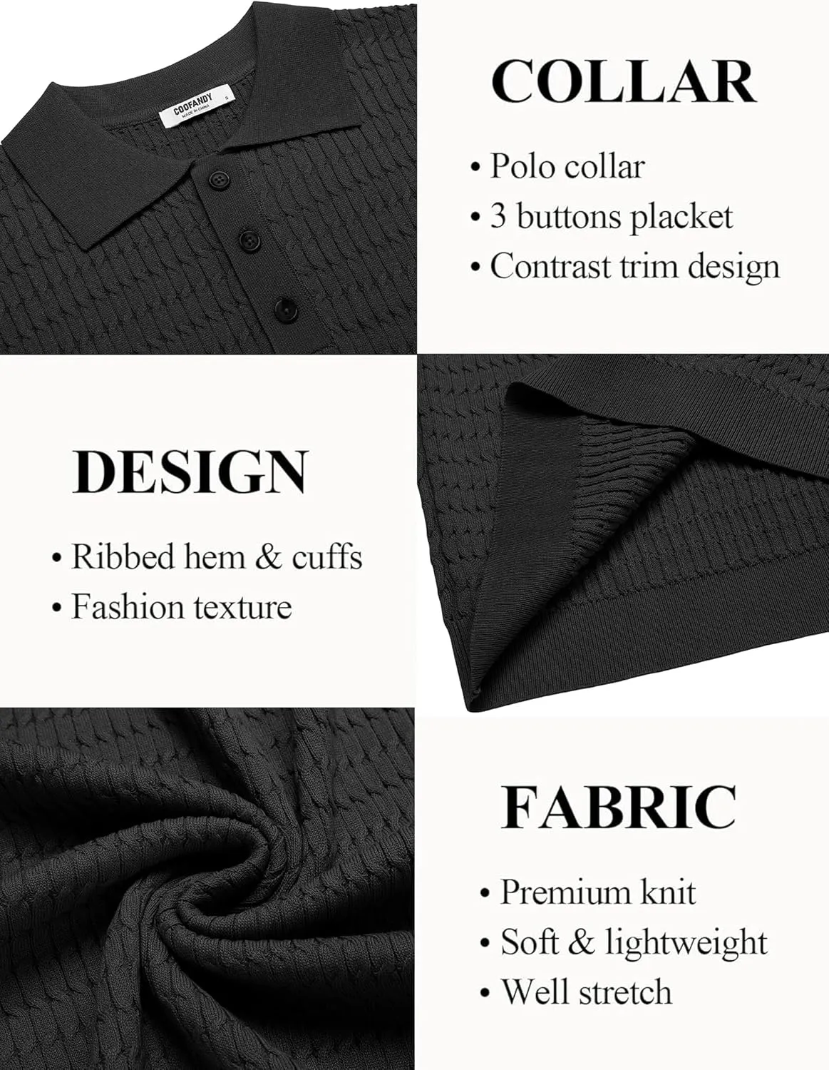 COOFANDY Mens Knit Polo Shirt Short Sleeve Vintage Textured Casual Golf Shirts Summer Beach Top
