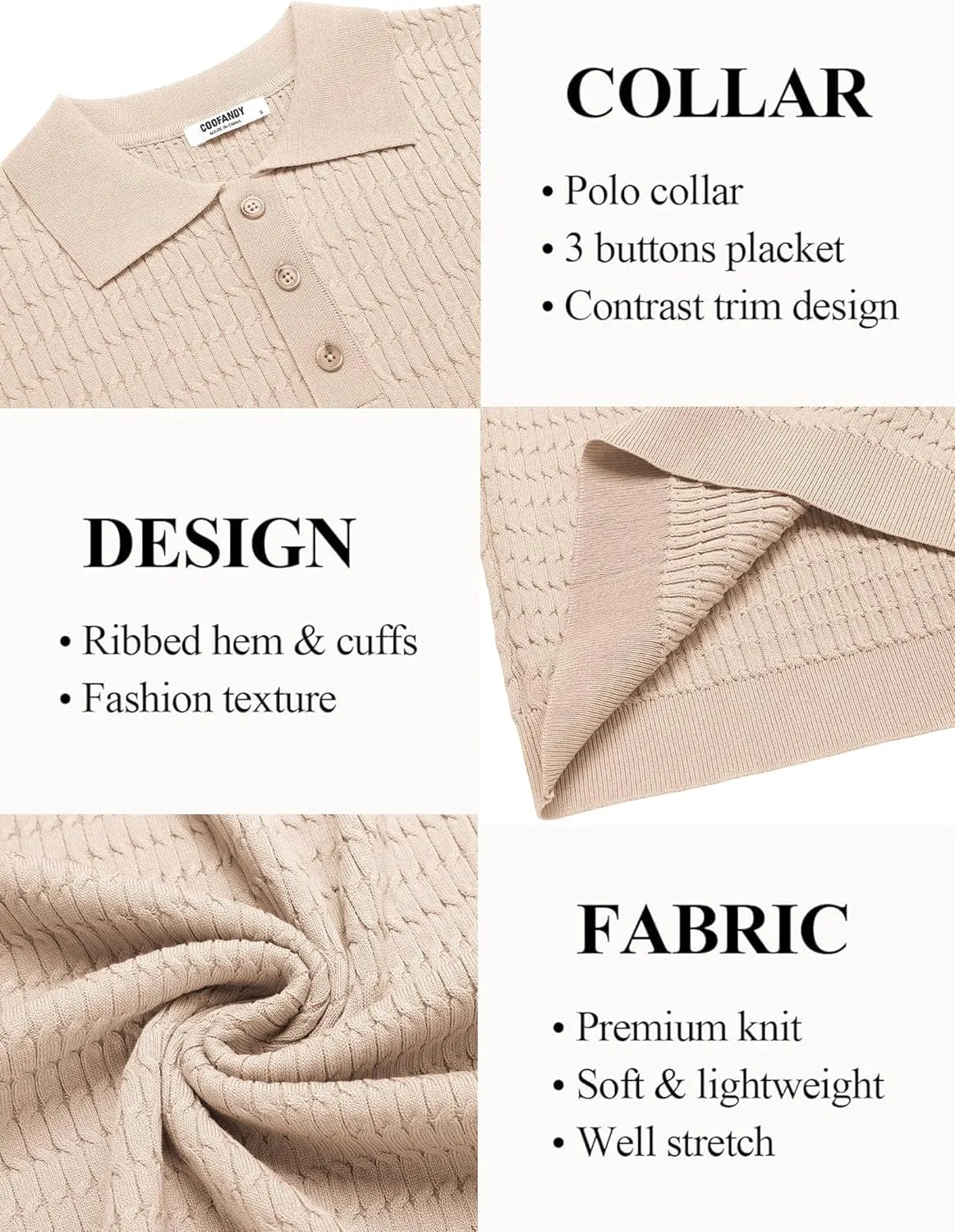 COOFANDY Mens Knit Polo Shirt Short Sleeve Vintage Textured Casual Golf Shirts Summer Beach Top