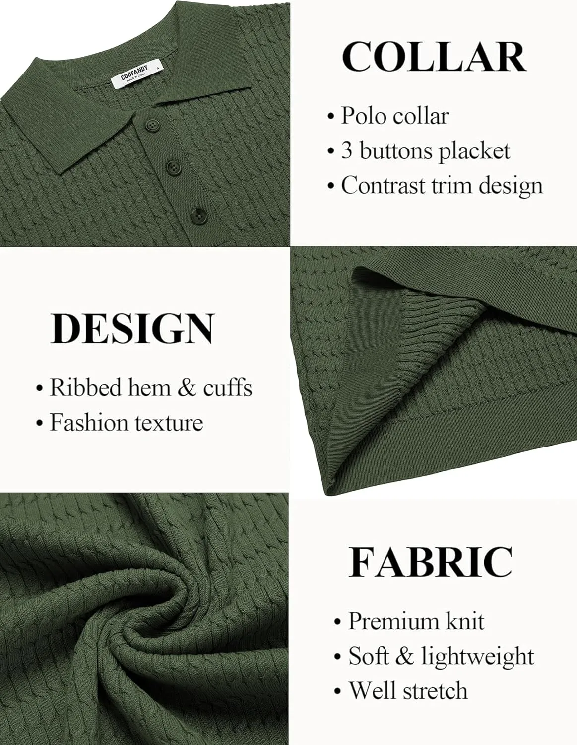 COOFANDY Mens Knit Polo Shirt Short Sleeve Vintage Textured Casual Golf Shirts Summer Beach Top