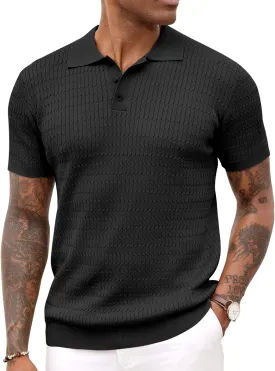 COOFANDY Mens Knit Polo Shirt Short Sleeve Vintage Textured Casual Golf Shirts Summer Beach Top