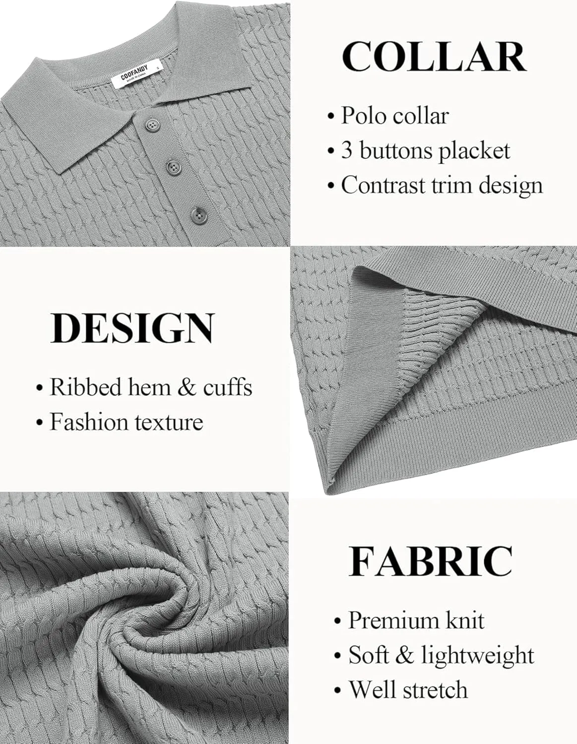 COOFANDY Mens Knit Polo Shirt Short Sleeve Vintage Textured Casual Golf Shirts Summer Beach Top